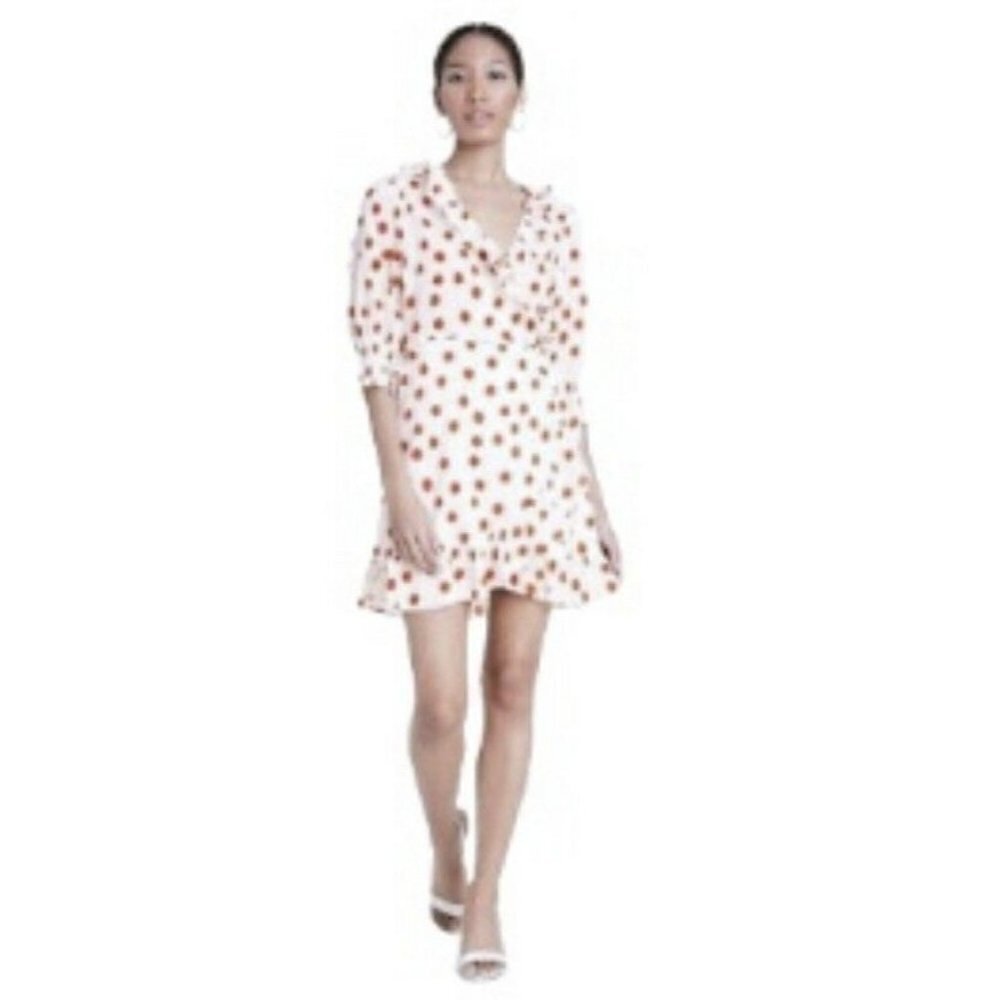 RIXO for Target Ivory Red  Polka Dot Puff Sleeve Ruffle Wrap Dress Size XXS
